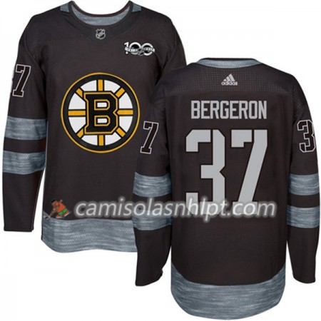 Camisola Boston Bruins Patrice Bergeron 37 1917-2017 100th Anniversary Adidas Preto Authentic - Homem